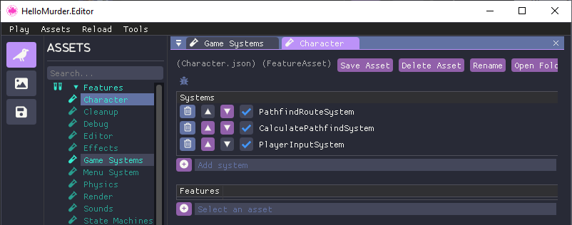 Character Feature - showing Player Input system