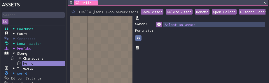 HelloMurder.Editor window showing the Hello story