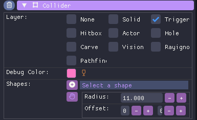 Collider component settings