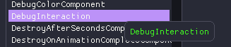 Component menu, showing the Debug Interaction