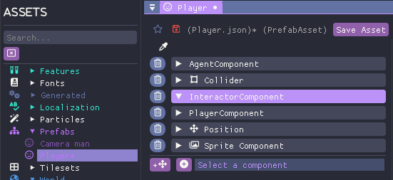The Interactor component on the player Prefab.