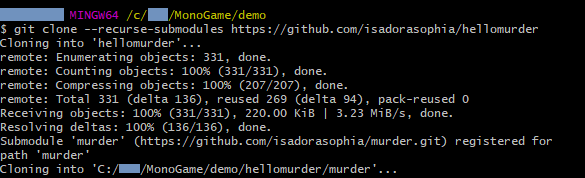 Screenshot showing the progress of 'git clone' procedure.